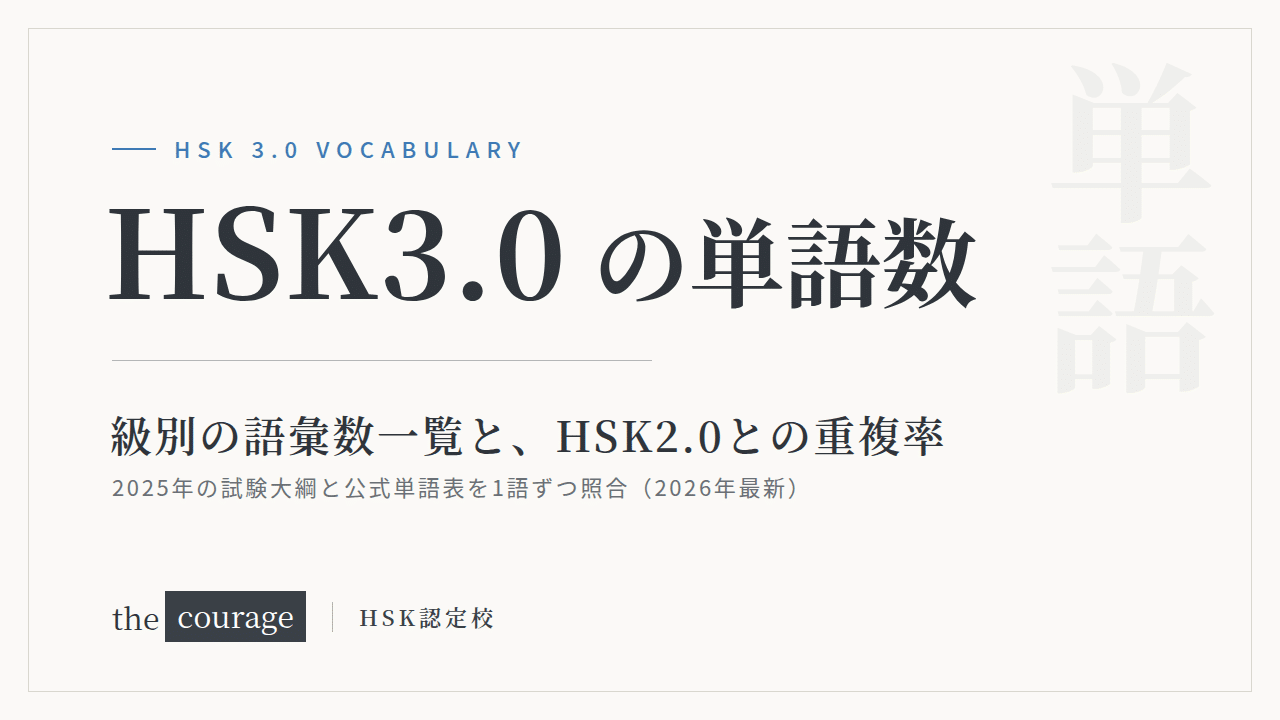 HSK3.0の単語数 級別の語彙数一覧とHSK2.0との重複率